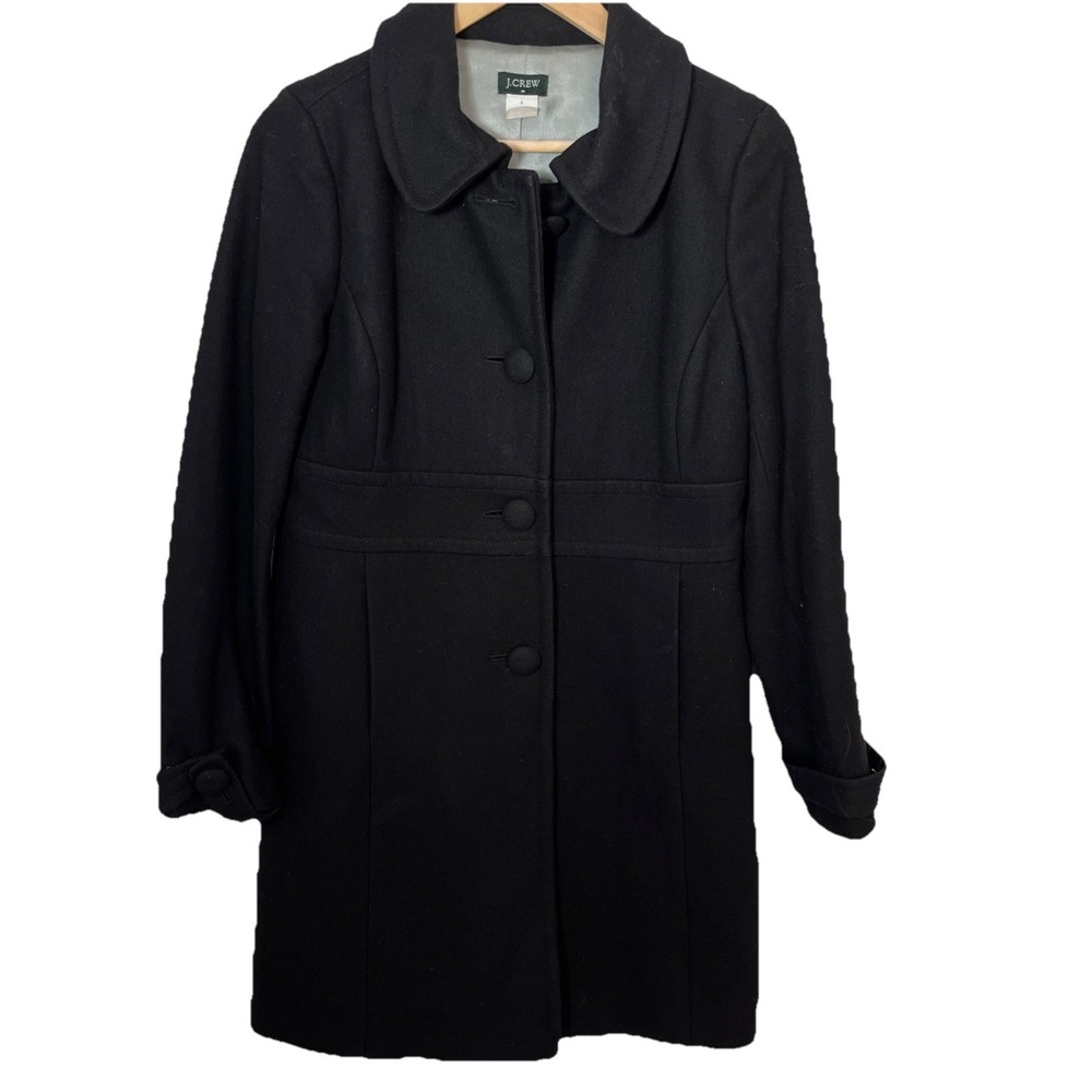 J‎ Crew BLACK Trench Coat WOOL /NYLON BLEND SIZE 6 WARM